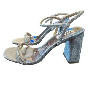 Badgley Mischka Firey Bejeweled Block Heel Dressy Sandals Silver NEW Size 10